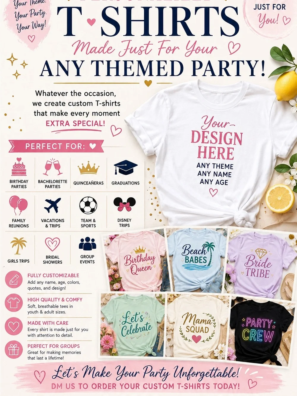 Custom Party T-Shirts - White Personalized Design